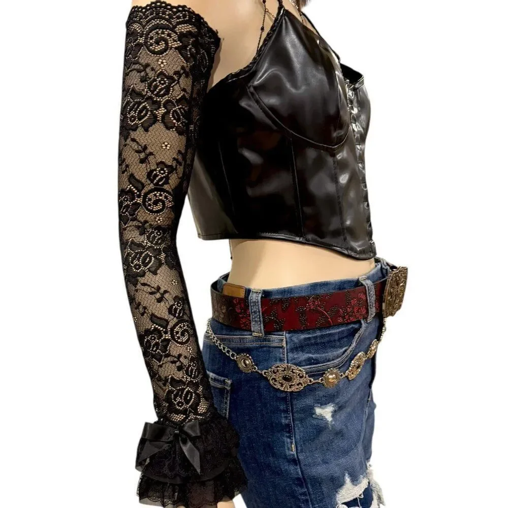 Western Goth Red Embossed Belt Ornate Silver Cross Buckle NWT